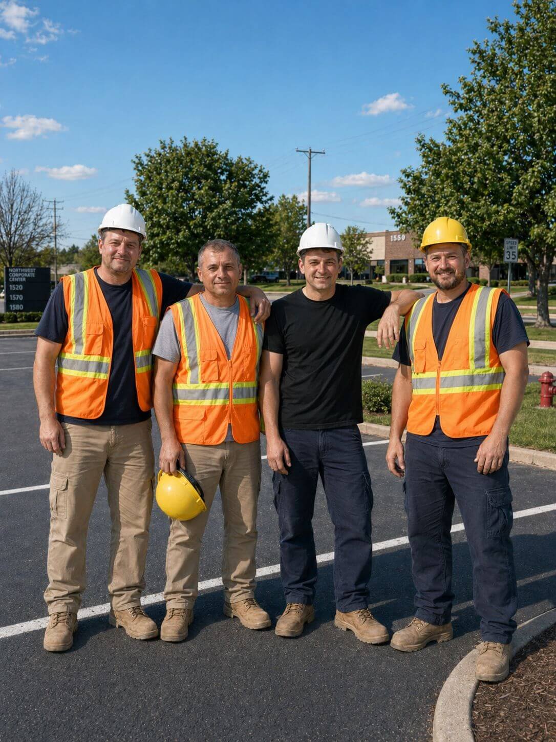 US Marking commercial pavement and striping crew